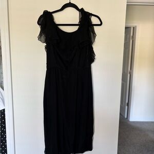 Black Ruffle Chiffon Midi Dress